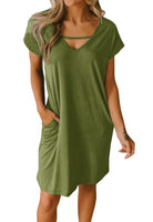 1 x RAW Customer Returns JayscreateEU women s dress summer dress tunic dress T-shirt dress knee-length dress A-line short sleeve dress casual dress V-neck dress with pockets beach dress maternity dress, green, M - RRP €28.99