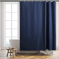 1 x RAW Customer Returns Furlinic Shower Curtain Heavy Bathroom Curtain Waterproof Textile Fabric Washable Anti-shcimmel for Bathtub Bathroom Waffles Dark Blue with 12 Shower Rings 180x180. - RRP €23.76