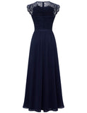 1 x RAW Customer Returns Dressystar Women s Elegant Round Neck Party Dresses A-Line Chiffon Evening Dresses Navy Blue L - RRP €64.06