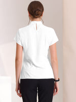 1 x RAW Customer Returns Allegra K Women s Blouse Summer Short Sleeve Stand Collar Chiffon Business Top Cap Sleeve Elegant Top White M - RRP €35.99