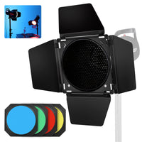 1 x RAW Customer Returns Godox BD-04 Barn Door metal barn door and honeycomb grille and 4 colored gel filters, compatible with standard reflectors Bowens Mount Compatible GODOX LED NEEWER Amaran Aputure LED Video Light - RRP €35.28