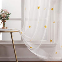 1 x RAW Customer Returns MIULEE Curtain Set of 2 Voile Stars Embroidery Eyelet Curtain Transparent Decorative Curtain Eyelets Sheer Scarves Window Curtain for Children s Room Living Room Bedroom 140 x 175 cm W x H Stars Yellow - RRP €22.8