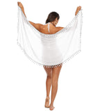 3 x RAW Customer Returns DAMILY Women Swimwear Cover-Up Beach Pareo Large Bikini Cover-Up with Pom White  - RRP €54.42