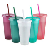 2 x RAW Customer Returns Letech Cup Drinking Cup with Straw and Lid - Color Changing Cup Reusable Plastic Cup Children s Cup Travel Mug Tumbler Iced Coffee Cold Drinking Smoothie Juice - Pack of 5 - RRP €27.98