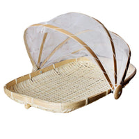 1 x RAW Customer Returns SZETOSY Bamboo Tent Basket - Food Serving Basket, Mesh Basket, Handwoven, Picnic Food Cover, Outdoor, Insect and Dust Protection, for Fruit, Vegetable, Bread, Bamboo, Style 1, 34x29CM - RRP €20.12