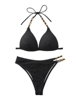 1 x RAW Customer Returns GORGLITTER Bikini with Underwire Women s Halterneck Bikini Set Triangle Bikini with Chain Cut Out Bikini Sexy Swimwear Two-Piece Swimsuit Black M - RRP €35.28