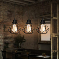 1 x RAW Customer Returns TOKIUS Industrial Pendant Light Metal 3 Lights E27 Ceiling Lamp Cage Shape Indoor Ceiling Lights For Kitchen Bedroom Dining Room - RRP €47.24