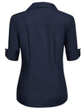 1 x RAW Customer Returns Hotouch White Blouse Women 100 Cotton Fitted Shirt 3 4 Sleeve Basic Shirt V Neck Tops Women Business Tops Navy Blue XS - RRP €28.22