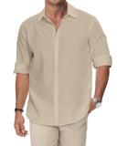 1 x Brand New HMIYA Men s Linen Shirt, Long Sleeve, Button Down, Straight Fit, Stand Collar, Beige, XXL - RRP €29.99