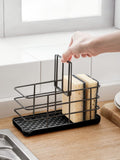 1 x RAW Customer Returns Timpou Kitchen Sponge Drainer, Multifunctional for Kitchen Sink, Sink Organizer, Dish Drainer, Soap Dish, Adjustable Hanging Rack, All Black - RRP €15.99