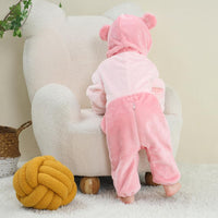 1 x RAW Customer Returns Baby Winter Hooded Romper, Baby Stitch Pajamas, Unisex Toddlers Flannel Romper, Cute Bear Dinosaur Giraffe Animal Jumpsuit Pajamas, Cosplay Carnival Costume 80cm, Pink  - RRP €27.02