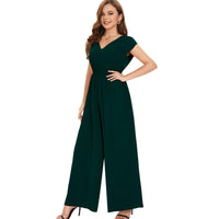 1 x RAW Customer Returns Tanmolo Women s Jumpsuit Elegant Summer Sleeveless V-Neck Overall Wide Leg Romper With Pockets Dark Green, M  - RRP €39.01