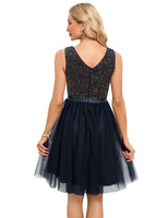 1 x RAW Customer Returns Meetjen Cocktail Dress Women s Festive Short Taylor Swift Outfit Tulle Evening Dresses A-Line Bridesmaid Dress Elegant for Wedding Party Navy Blue XL - RRP €55.45