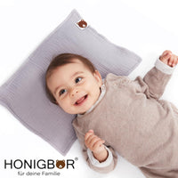 1 x RAW Customer Returns Honey bear for your family environmentally friendly baby pillow with ergonomic hollow breathable and hypoallergenic including grey organic muslin pillowcase Made in Germany - RRP €50.32