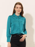 1 x RAW Customer Returns Allegra K Women s Classic Shirt St. Patrick s Day Blouse Elegant Long Puff Sleeve Work Button Down Turn Down Collar Peacock Green L - RRP €43.36