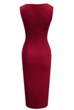 1 x Brand New HOMEYEE Women s Vintage Sleeveless Slim Ruched Business Pencil Dress B584 L, Dark Red  - RRP €36.44