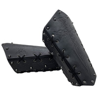 1 x RAW Customer Returns HiiFeuer Medieval Embossed Arm Bracers, Retro Faux Leather Knight Arm Guantlets, Vintage Renaissance Arm Guards Black B  - RRP €40.73