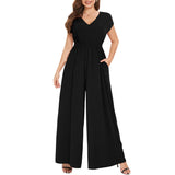 1 x RAW Customer Returns Tanmolo Women s Jumpsuit Elegant Summer Sleeveless V-Neck Overall Wide Leg Romper With Pockets Black, L  - RRP €39.01