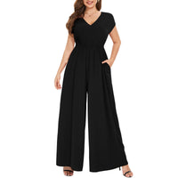 1 x Brand New Tanmolo Women s Jumpsuit Elegant Summer Sleeveless V-Neck Overall Wide Leg Romper With Pockets Apricot, L  - RRP €39.01