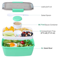 1 x RAW Customer Returns Greentainer To Go Lunch Box with 1927ml Salad Bowl, 5 Compartment Trays and Condiment Container, Stackable, Leak Proof, BPA Free, Microwave and Dishwasher Safe - RRP €22.8