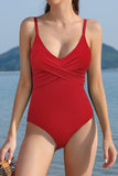 1 x RAW Customer Returns SHEKINI Women s One Piece Swimsuit Adjustable Low Neck Halter Fashion Slimming Tummy Control One Piece Bikini Sports Beach Swimsuit L,Red W  - RRP €31.68