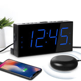 1 x RAW Customer Returns Mesqool Extra Loud Alarm Clock with Bed Shaker, Vibrating Alarm Clock for Heavy Sleepers, Hearing Impaired Deaf Teens, Double Alarm Clock, Large Display, USB Charger, Dimmer, Snooze - RRP €26.54