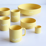 1 x RAW Customer Returns Design Letters coffee mug with handle Mug with saying Danish design favorite mug for gifts for women 250ml coffee mug Coffee cup with saying Happy, yellow - RRP €27.0