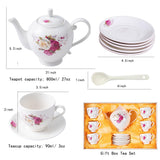 1 x RAW Customer Returns 18 Piece Vintage Ceramic Tea Set, Teapot, Cup and Saucer, Ladies Afternoon Tea Teapot Set 18, Roses  - RRP €40.6