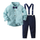 1 x RAW Customer Returns Volunboy Newborn Gentleman Outfits and Coordinates, Bow Shirt and Suspenders Trousers 4 Pieces 5-6 years, Pure Green, Size 130  - RRP €24.0