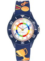 1 x RAW Customer Returns Alienwork Football Boys Learning Watch Children s Watch Boys Girls Navy Blue Silicone Strap Multicolored Children s Watch Waterproof 5 ATM Time Learning - RRP €24.98