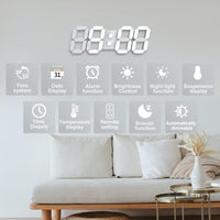 1 x RAW Customer Returns Deeyaple LED Wall Clock Digital Large Alarm Clock 3D Clock Dimmable Snooze USB 12 24 Hours Date Temperature Display Remote Control Night Light Living Room Kitchen Bedroom Office 38cm White  - RRP €30.39