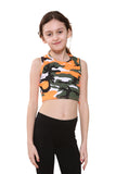 1 x Brand New Kids Girls Neon Fluorescent Camo Vest Crop Tops T-Shirt Tee Vest Dancewear Gymnastics Costume Neon Orange Camouflage 13-14 Years - RRP €27.6