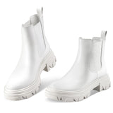 1 x RAW Customer Returns PIZZ ANNU Low Heel Boots Casual Chelsea Boots Women Comfortable Biker Elegant Winter Ankle Boots Platform EU 38 White - RRP €45.37