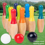 1 x RAW Customer Returns BTSEURY Wooden Bowling Set for Kids and Adults, Wooden Bowling Game with 10 Pins, 3 Balls and Mesh Bag for Kids and Adults - RRP €59.99