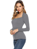 2 x Brand New Gyabnw Women s Casual T-Shirt Sexy Neckline Elegant Long Sleeve T-Shirt in Stretch Basic Top Casual Blouse Boat Neck Under Jacket Solid Color, Grey, XXL - RRP €48.0