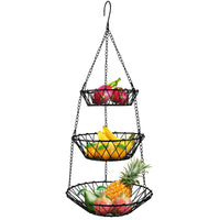 1 x RAW Customer Returns TMBMLPP Hanging Fruit Basket, Hanging Fruit Basket, Hanging Fruit Basket 3 Tiers, Metal Black Hanging Basket, Fruit Vegetable Basket for Hanging, Fruit Storage, Hanging Fruit Basket, Adjustable, Removable - RRP €21.83