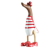 1 x RAW Customer Returns ART-CRAFT wooden duck running duck garden decoration figure made of bamboo root and teak wood ringed red hand-painted 25cm high - RRP €29.99