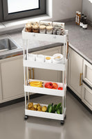 1 x RAW Customer Returns GOOPOOL kitchen trolley with 4 levels, rolling trolley, kitchen shelf, niche shelf, 360 rotating wheels, lockable, bathroom shelf storage trolley for kitchen bathroom, kitchen, office, with 4 hooks, white - RRP €28.51