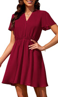 1 x RAW Customer Returns Actcat women s dress V-neck chiffon dresses transparent short sleeve floral pattern casual dresses summer dress women s dress festive women s sexy dress women s knitted dresses women s sexy dress, wine red, S - RRP €32.99