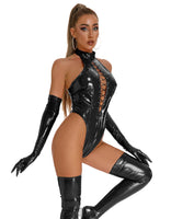 1 x RAW Customer Returns FEOYA Latex Catsuit Women Sexy Open Women s Latex Body with Zip Latex Body Zipper PVC Thong Lingerie Sleeveless Zip Night Club Party Costume D-Black XL - RRP €33.98