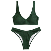 1 x RAW Customer Returns ZAFUL Women s Padded Bikini Set, Summer Textured V-Neck Bikini Swimsuit - RRP €36.99