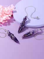 2 x Brand New Jovivi Gemstone Pendulum Esoteric Amethyst Pendant Made of Resin Radiesthesia Meditation Tensor Crystal Pendulum with Chain - RRP €50.4