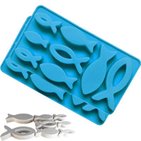 1 x Brand New Atsmoce 2 pieces silicone fish mold, fish molds silicone for communion decoration, fish silicone mold for soap, 8 grid fish silicone molds, decoration for communion communions baptisms blue 2  - RRP €20.4