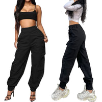 1 x RAW Customer Returns Nuofengkudu Harem Cargo Pants Loose Ankle Stretch Elastic Pockets High Waist Cuff Trousers with Side Pockets Work Jogging Sports Pants Vintage Punk Casual Black 4 L - RRP €29.99