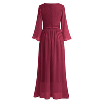 2 x Brand New Odizli Evening Dress Women Long Elegant 3 4 Sleeve V-Neck Lace Chiffon Dress Festive Wedding Wedding Guest Ball Gowns Bridesmaid Dresses Prom Dress Confirmation Dresses Wine Red XL - RRP €120.98