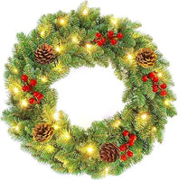 2 x RAW Customer Returns Artificial Christmas wreath 40cm with 20 LED lights, pre-lit Christmas wreath, pine cones and berries for front door, to hang on the wall of the house, Decorative Christmas - RRP €37.18