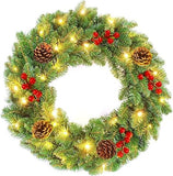 2 x RAW Customer Returns Artificial Christmas wreath 40cm with 20 LED lights, pre-lit Christmas wreath, pine cones and berries for front door, to hang on the wall of the house, Decorative Christmas - RRP €37.18