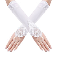 1 x RAW Customer Returns Andiker Satin Fingerless Opera Gloves, Long Fingerless, 1920s Accessories, Classic, Long Bow for Weddings, Proms, Opera Parties, White, One Size - RRP €24.0