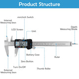 1 x RAW Customer Returns Digital Caliper, ADORIC 150 mm 6 Inch Electronic Digital Caliper, Stainless Steel, Large and Durable LCD Screen, External and Depths, Inch Millimeter Conversion - RRP €16.85