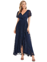 1 x RAW Customer Returns Ever-Pretty Evening Dress Women Long Lace V-Neck Short Sleeves Simple Evening Dresses Navy Blue 44 - RRP €68.99